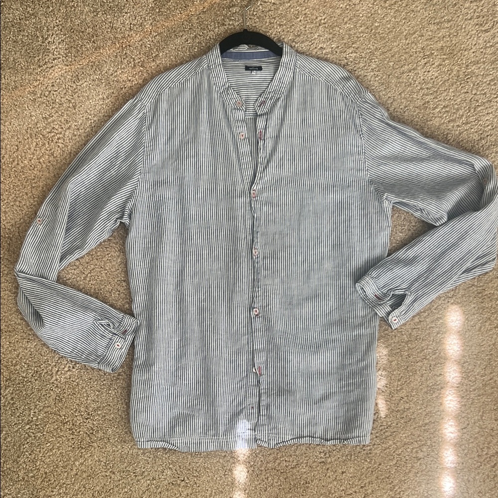 Natura Striped Button Down Shirt - blue and White
